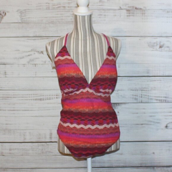 La Blanca Striped Abstract Print One Piece Swimsuit Bath Suit Size 14 - Picture 7 of 7